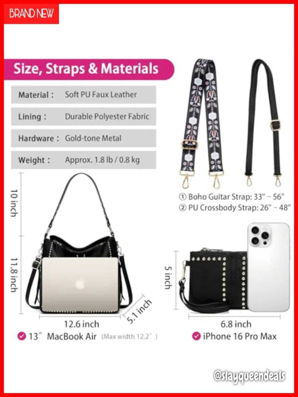 Studded Hobo Purse Set PU Faux Leather Shoulder Bag with Wallet
